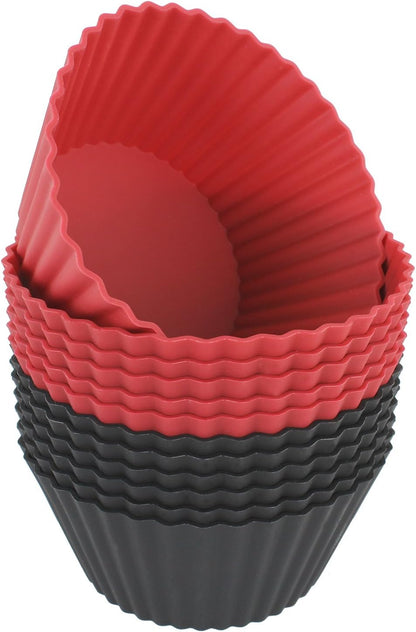 Freshware Cupcake Liners, Pack of 12 Silicone Muffin Cups, Baking Cups, Reusable & Non-stick Cupcake Liners for Party Halloween Christmas, Large Round