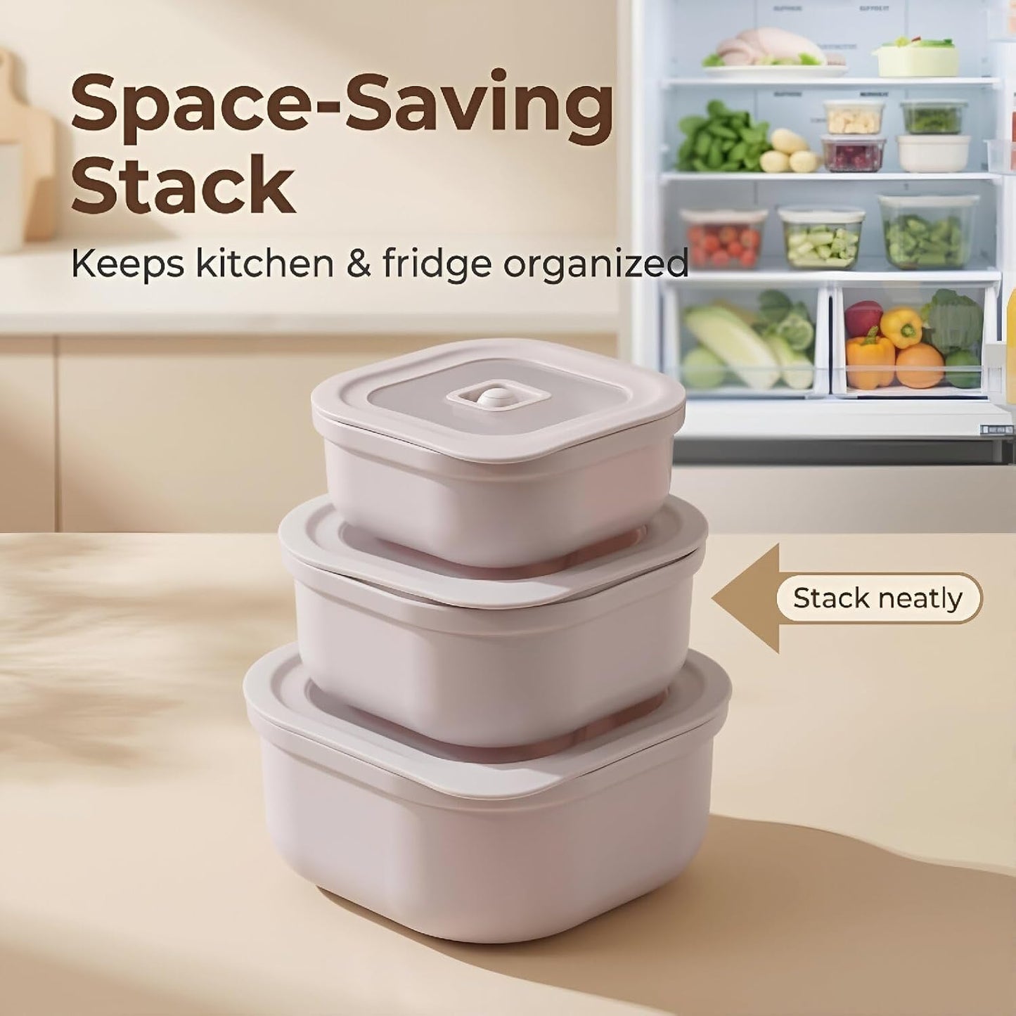3-Piece Nesting Vented Plastic Food Containers with Lids Airtight Leakproof Meal Prep Containers Set BPA-Free Reusable Silicone Food Containers Lunch Boxes (White)