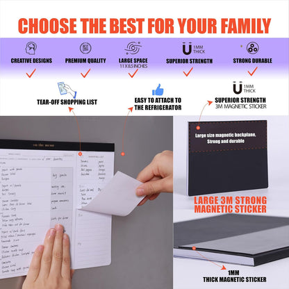 Weekly Meal Planner with Recipes and Grocery List Magnetic Notepad For Fridge - 8.5x11'' Menu Planning Pad With 54 Sheets Tear Off Shopping List For Family Dinner Menu and Meal Prep Planning
