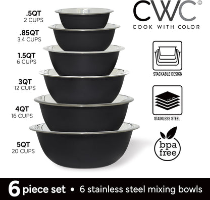 COOK WITH COLOR Stainless Steel Mixing Bowls Set - Nesting Bowls, 6 Pieces, Rose