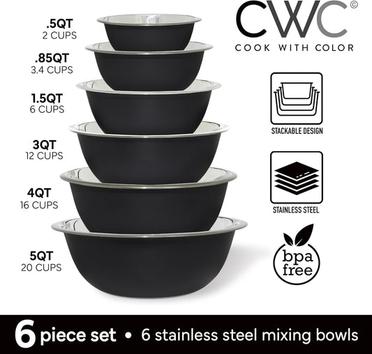 COOK WITH COLOR Stainless Steel Mixing Bowls Set - Nesting Bowls, 6 Pieces, Rose