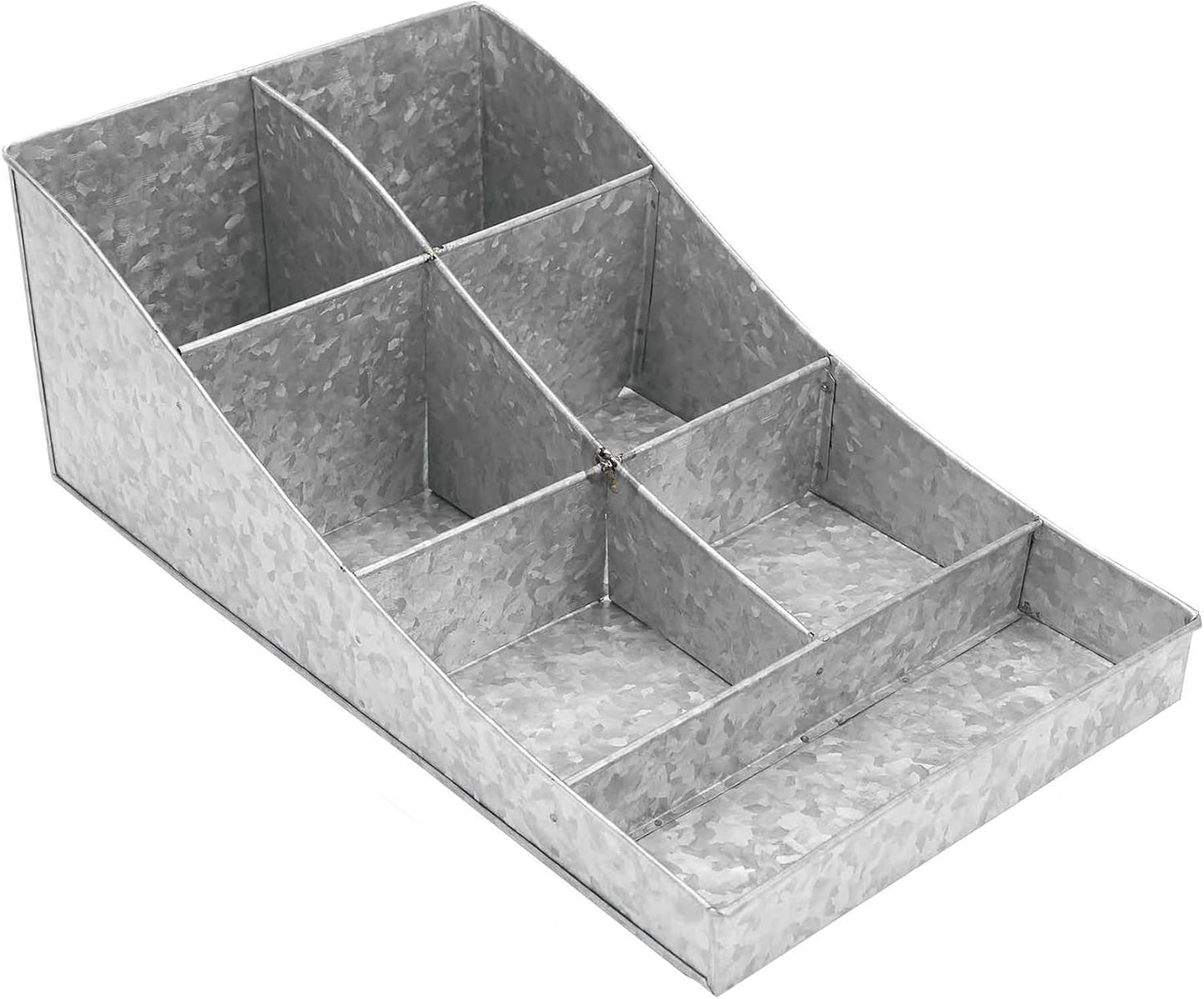 Mind Reader Cup and Condiment Station, Countertop Organizer, Coffee Bar, Galvanized Metal, 8.5"L x 14.5"W x 5.25"H, Silver