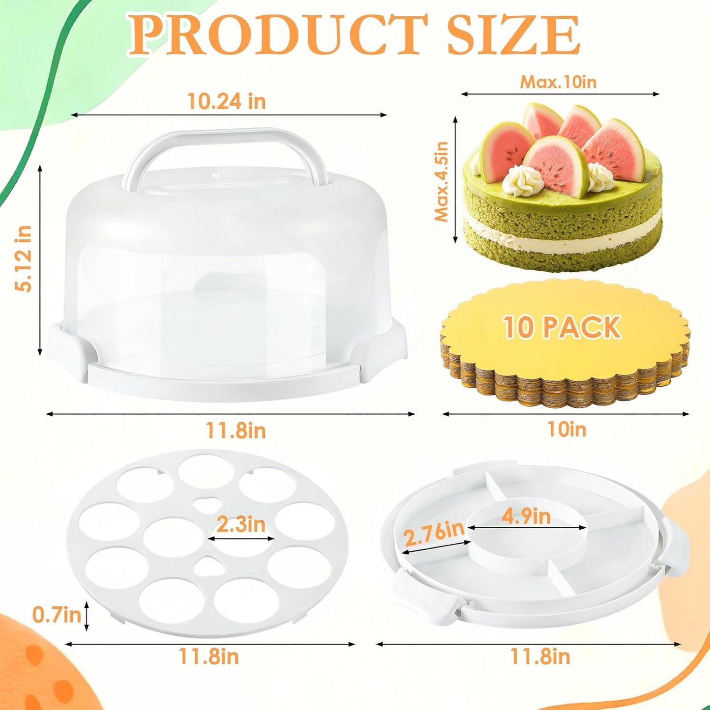 10 Inch Cake Carrier with Lid and Handle, Round Cake Container Cake Cover with 10 Inch Cake Boards & Cupcake Carrier, Portable Cake Holder with Lid for Transport Pie Nuts Fruit, Green