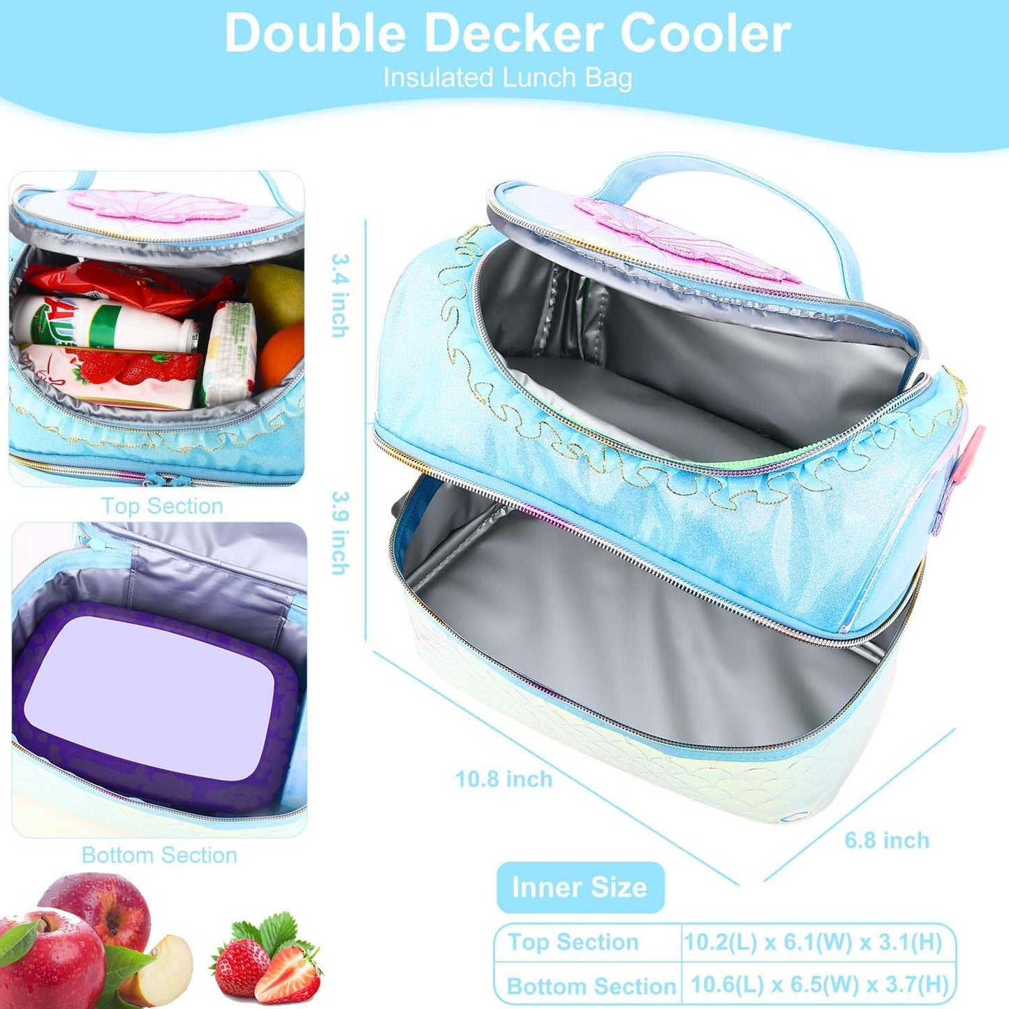 RHCPFOVR Kids Lunch Bag - Double - Decker Cooler Insulated Lunch Box for Boys Girls,Washable Lunch Bag with Strap and Reusable Toddler Lunchbox for School and Daycare
