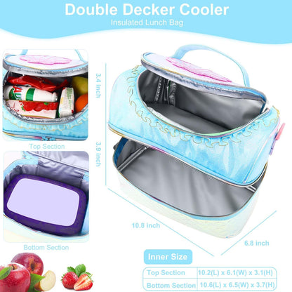 RHCPFOVR Kids Lunch Bag - Double - Decker Cooler Insulated Lunch Box for Boys Girls,Washable Lunch Bag with Strap and Reusable Toddler Lunchbox for School and Daycare