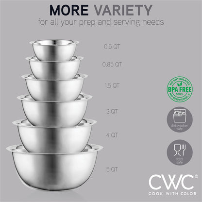 COOK WITH COLOR Stainless Steel Mixing Bowls Set - Nesting Bowls, 6 Pieces, Rose