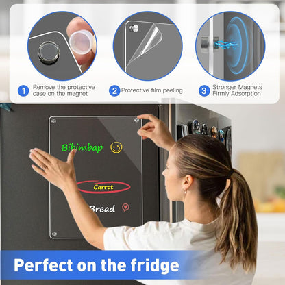 WALGLASS Acrylic Calendar for Fridge, 8.5"x11" Gold Weekly Clear Acrylic Magnetic Dry Erase Board for Refrigerator, Set of 2 Stronger-Magnetic Reusable Fridge Planner, Includes 8 Liquid Chalk Markers