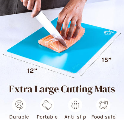 Extra Thick Flexible Plastic Cutting Board Mats, Set of 6 for Kitchen, BPA Free, Non-Slip Waffle Back, Dishwasher Safe Cutting Boards, Color Coded with Food Icons, 15x12 Inch - Cooler Kitchen