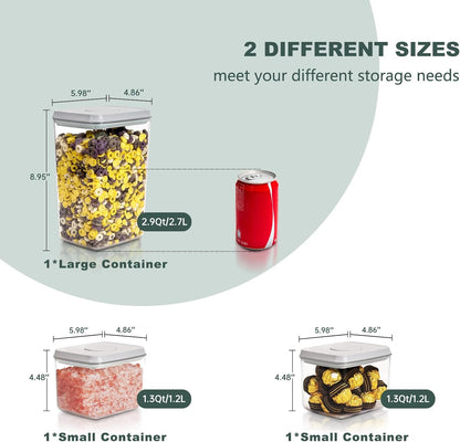Airtight Food Storage Containers, 4-Piece Set, 1.3-3.5 Qt, Pop-Top Lids | Clear Stackable Pantry Jars for Flour, Sugar, Cereal, Oats, Pasta, Snacks, Baking Ingredients and Small Kitchen Organization