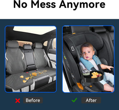 [2 Packs Blue & Pink] Kids Car Seat Tray, Travel Tray with Cup Holder for Toddler Baby, Kids Car Seat Food Snack Organizer for Road Trip, Stroller snack Organizer Travel Must Haves Toddler Must Haves
