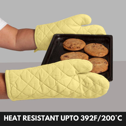 Oven Mitt (7"x13") & Pot Holder (8"x8") 100% Cotton Set of Heat Resistant Oven Gloves & Hot Pads for Gifts, BBQ, Cooking, Baking, Thanksgiving - Mustard Yellow