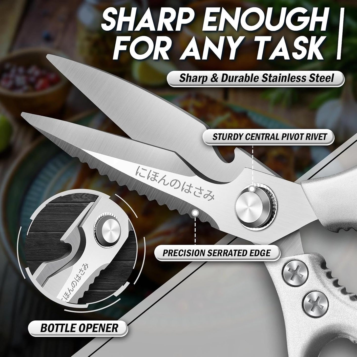 TIJERAS Kitchen Scissors Set Blue - Stainless Steel Kitchen Shear, Sharp Meat Scissors Dishwasher Safe, Heavy Duty Poultry Shears, Japanese Cooking Scissor for Food, Chicken,Turkey, Christmas Gifts