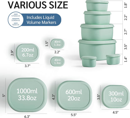 ISSEVE 6Pcs/Set Nesting Silicone Food Storage Containers with Lids, BPA Free Reusable Meal Prep Silicone Containers Lunch Box Bento Box Set (33.8oz, 20oz, 10oz, 6.7oz, 1.3oz) (Purple)