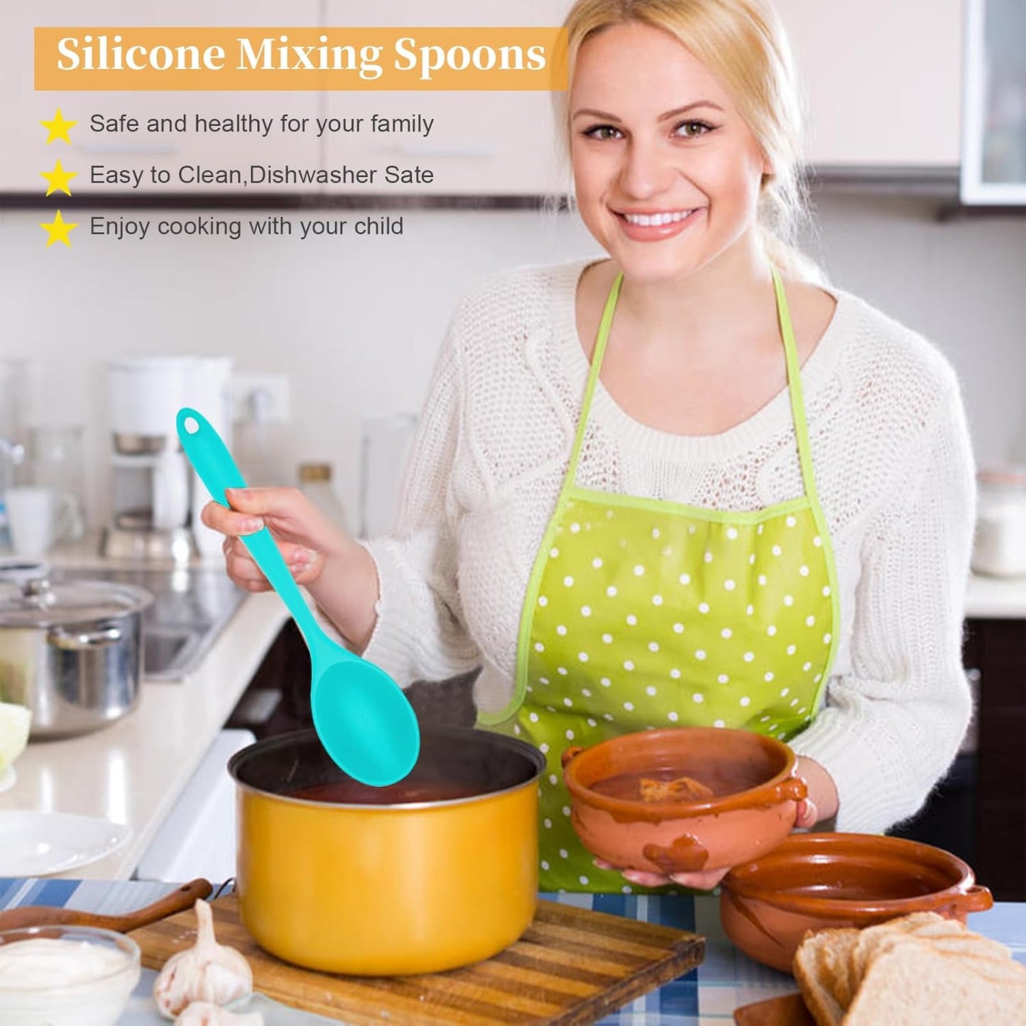 2 Pcs Silicone Nonstick Mixing Spoon, Silicone Spoons for Cooking Heat Resistant, Cooking Utensil for Kitchen Cooking Baking Stirring Serving (Black)