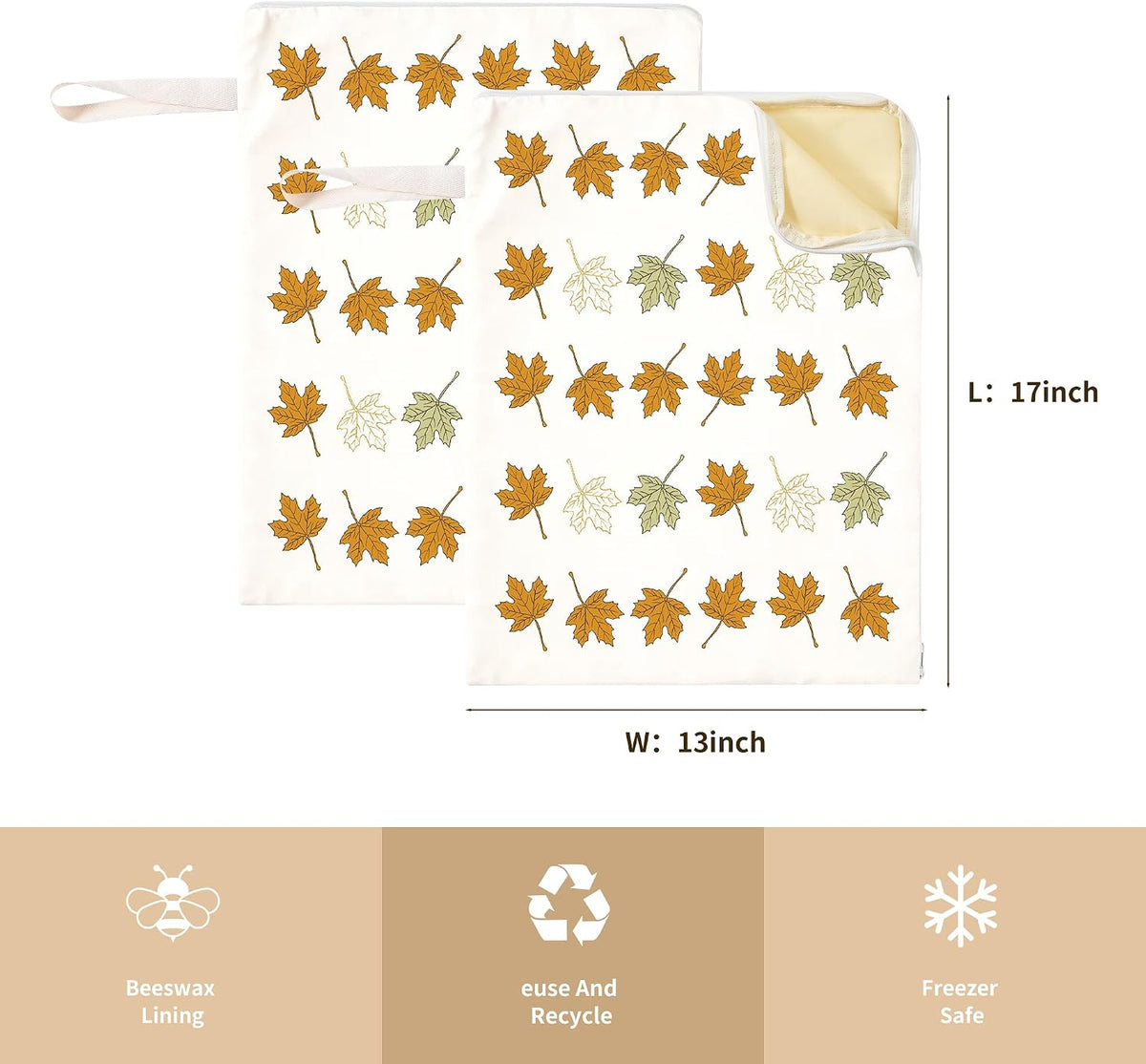 Wide Zipper Access Cotton &Beeswax Bags for Homemade Bread 2 Pack XL Reusable Beeswax Bread Bags for Homemade Bread Freezer Organic Cotton Food Storage Bags to Keep Fresh