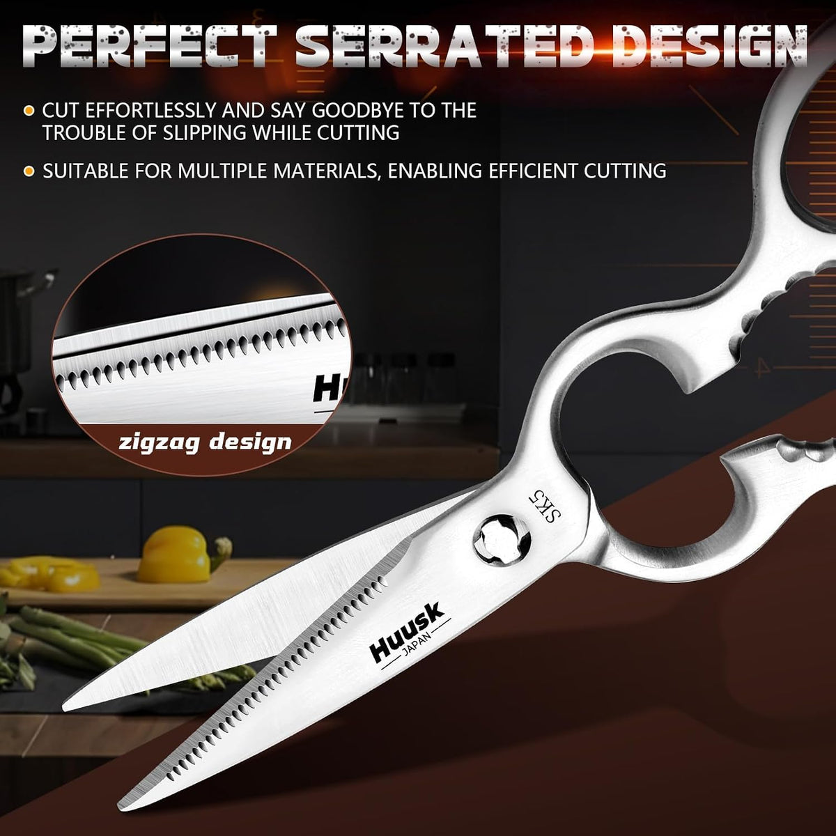 Huusk Heavy Duty Poultry Scissors - Kitchen Scissor for Food Brown