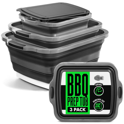 Collapsible BBQ Prep Tub with Lid and Drain Spout, 16L Portable Meat Marinating and Grilling Tray, Cutting Board Food Storage Container for Outdoor Cooking, Camping, Tailgating and Kitchen Prep