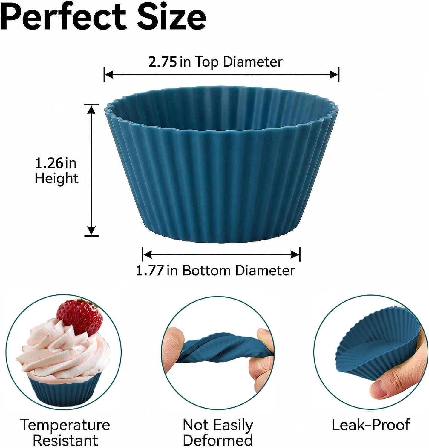Reusable Silicone Cupcake Liners, BPA Free Silicone Muffin Cups for Baking, Oven Microwave Air Fryer Safe, 2.75 x 1.7 x 1.2 Inches, Dishwasher Safe Baking Cups, 8 Rainbow Colors, 24 Pack