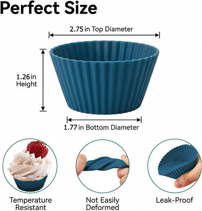 Reusable Silicone Cupcake Liners, BPA Free Silicone Muffin Cups for Baking, Oven Microwave Air Fryer Safe, 2.75 x 1.7 x 1.2 Inches, Dishwasher Safe Baking Cups, 8 Rainbow Colors, 24 Pack