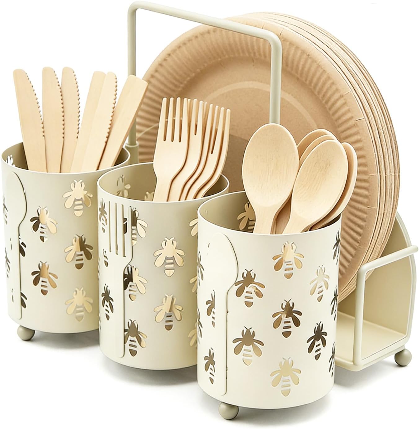 NelyBet Utensil Caddy Silverware Holder Fork Spoon Napkin Paper Plate Organizer Metal Utensil Holder Cutlery Flatware Organizers for Party Kitchen Countertop Camping Picnic - Black Mesh