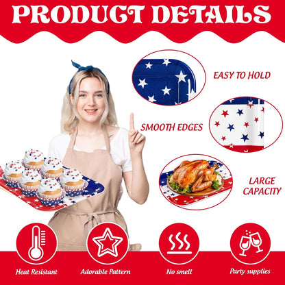 JarThenaAMCS 3PCS Patriotic Serving Trays Reusable Serving Dishes Red Blue White 4th of July Star Melamine Platter for Outdoor Party Independence Day Serving Food Snacks Fruits Dessert