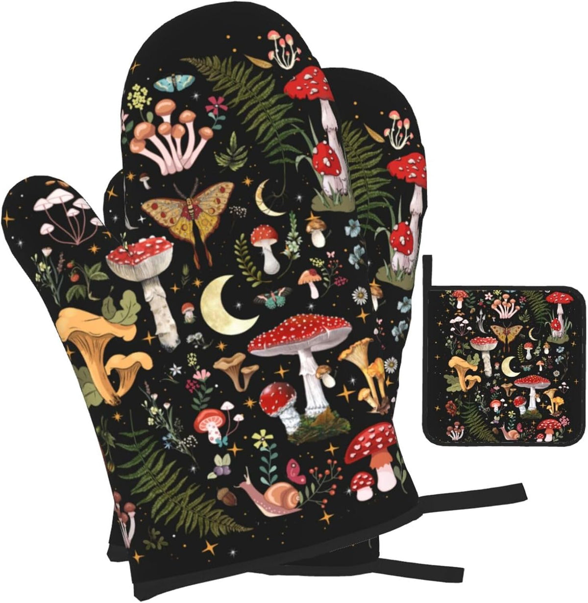Boho Floral Oven Mitts and Pot Holders Sets of 3, Cute Baker Stuff