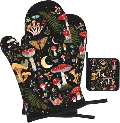 Boho Floral Oven Mitts and Pot Holders Sets of 3, Cute Baker Stuff