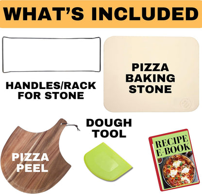 Pizza Stone for Oven and Grill Set - 5PCS Pizza Making Accessories Kit - 15 inch Pizza Stone with Handles, Pizza Peel, Pizza Cutter, Dough Tool - Baking Stone for Bread - Large Rectangular Oven Stones
