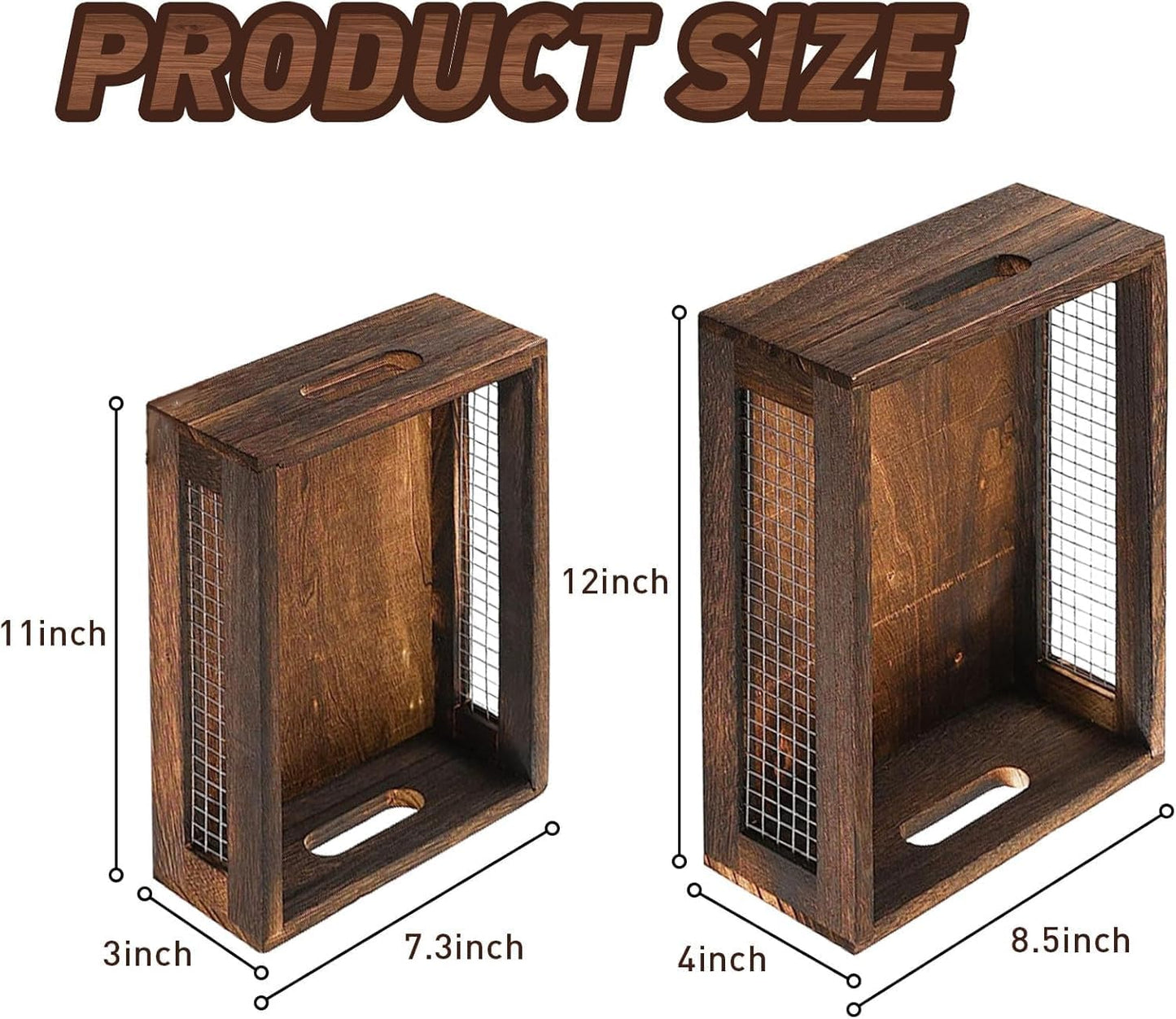 Wooden Crates Storage Boxes Rectangular Wood Craft Basket | 2 Pcs Unfinished Decorative Nesting Cases With Handles, Home Kitchen Desktop Organizer, Closet Plant Display Frames