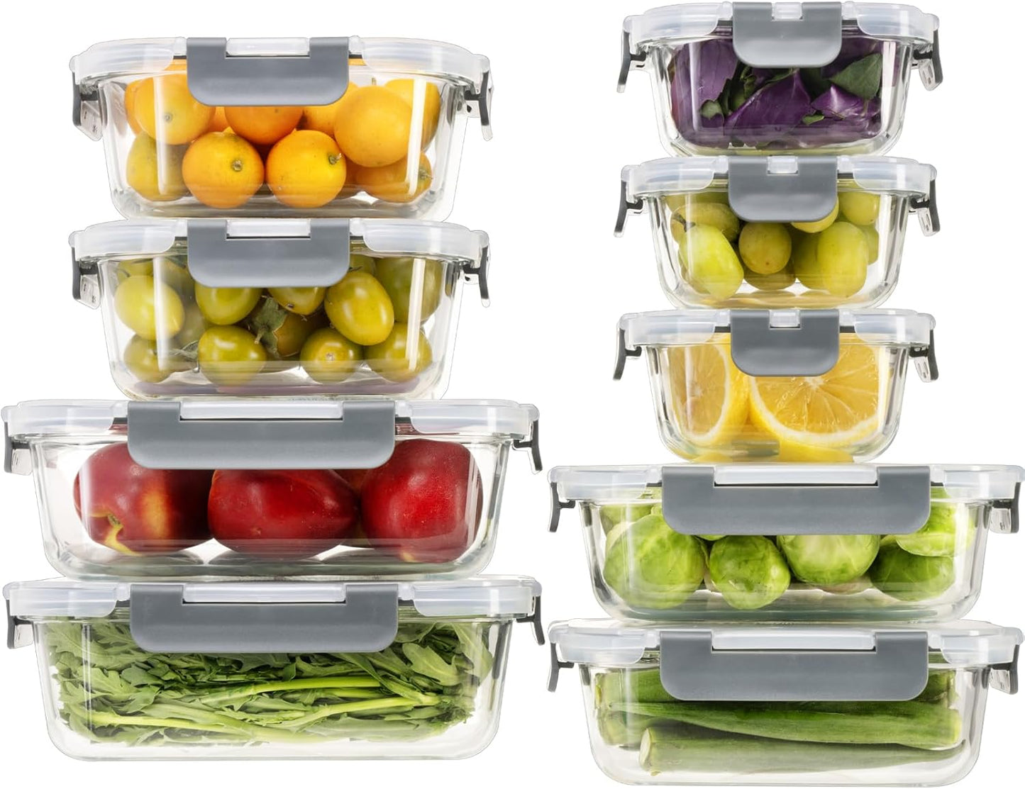 S SALIENT 18 Piece Glass Food Storage Containers with Lids, Glass Meal Prep Containers, food storage Containers for Food Storage, BPA Free & Leak Proof (9 lids & 9 Containers)