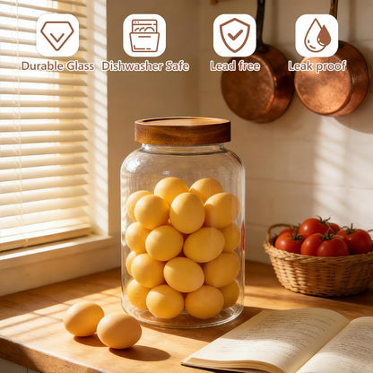 KEYWING 88oz Large Glass Jars with Airtight Acacia Wood Lids, Set of 3 Food Storage Containers for Flour, Sugar, Rice, Pasta, Cereal, Cookies – Includes 126 Labels