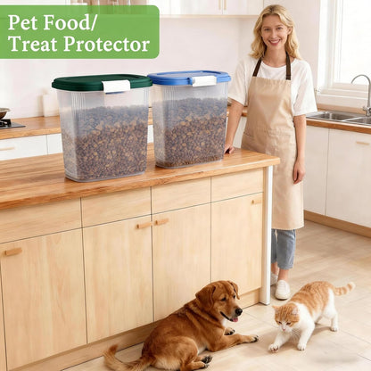 10-15 Lbs Dog Food Storage Container Airtight - Slim Pet Cat Food Container with Lid, Scoop and Cup - Clear Plastic Dry Food Storage Bin for Dogs, Cats, Bird Seeds, Kibble, Pellets, Rice, Flour