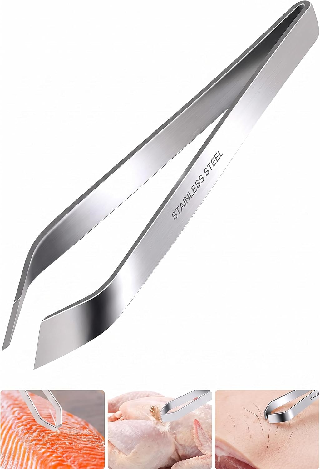 Kitchen Fish Bone Tweezers with Flat and Slant Tips for Salmon