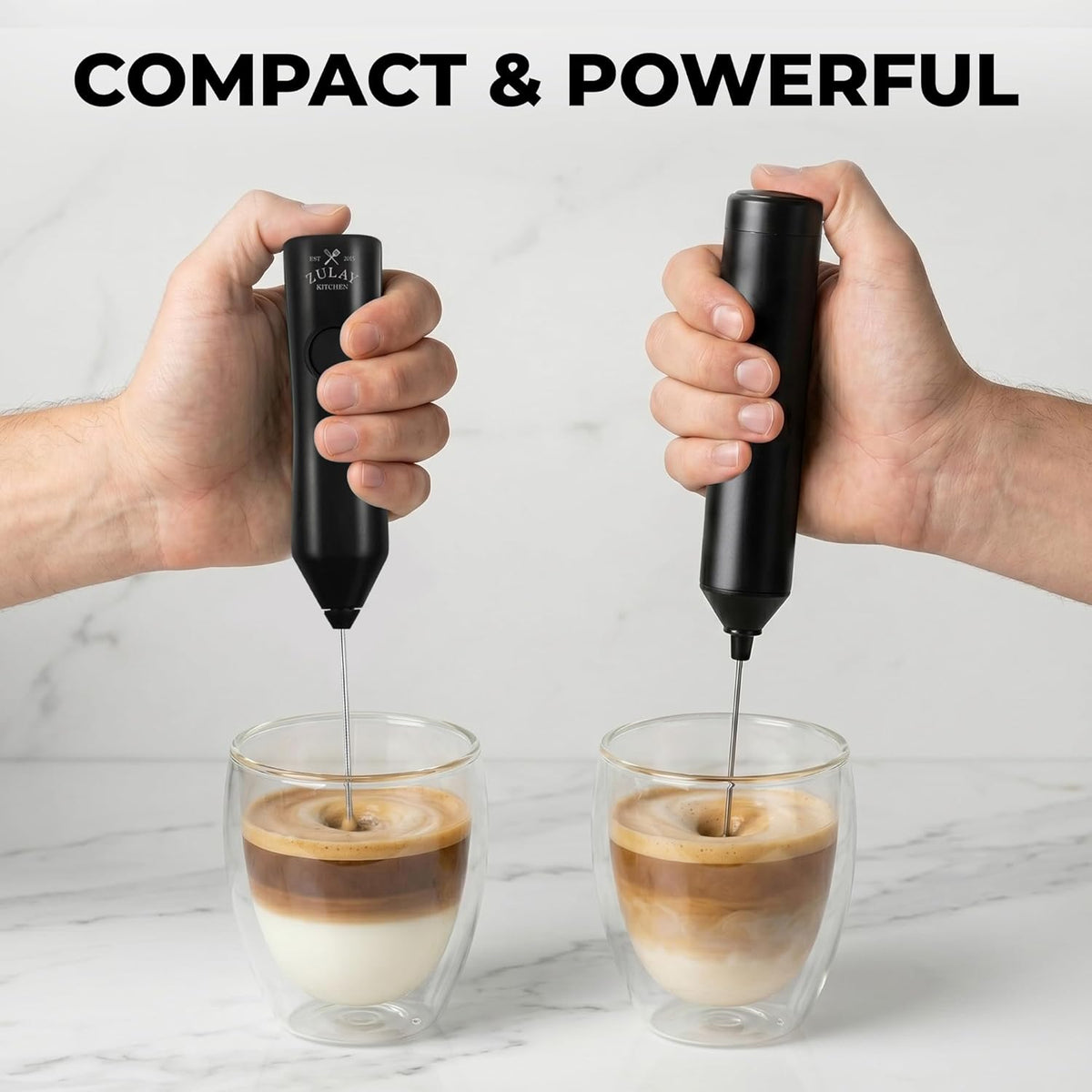 Zulay Kitchen Rechargeable Milk Frother Handheld - Frother Wand, Drink Mixer, Electric Whisk Frother, for Cappuccinos, Matcha & Protein Powder - Dynamic 3 Whisk, 3 Speed 500mAh Black - Colors A