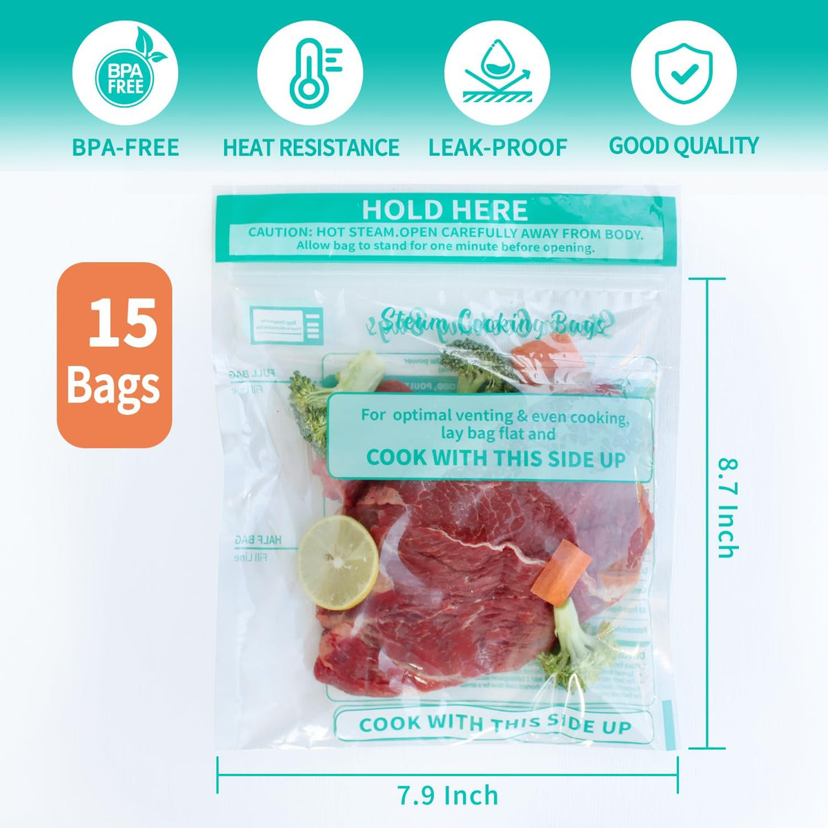 Microwave Steamer Bags 30 Pack Zip Steam Vegetable Cooking Bag for Potatoes Meat, 7.9 X 8.7 Inches