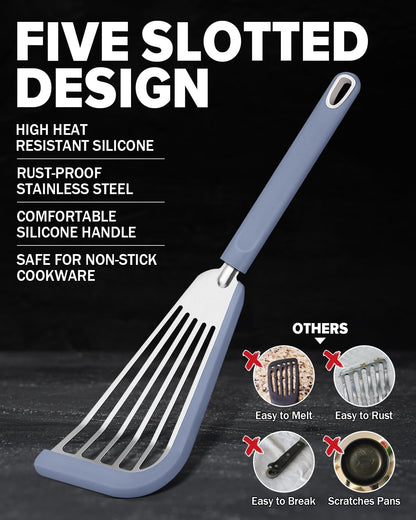 Fish Spatula Turner, Thin Slotted Spatulas for Nonstick Cookware,Silicone Edge Heat Resistant Kitchen Flipper for Fish, Egg, Pancake(Stainless Steel, 2Pack)
