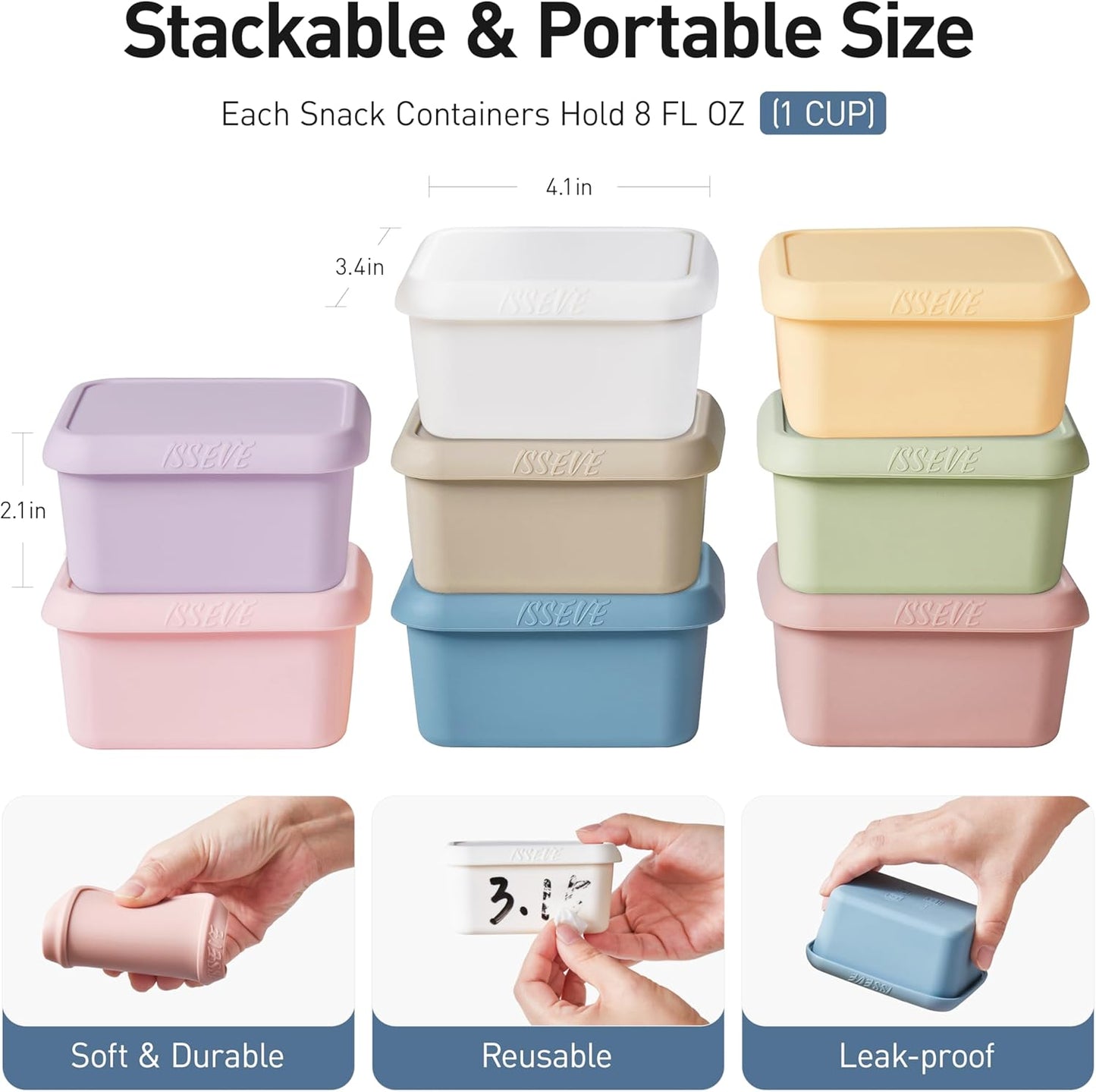 ISSEVE 8oz Silicone Snack Containers for Kids, 1 Cup Reusable Small Containers with Lids, Leak Proof Silicone Food Storage Containers, Kids Lunch Box for Daycare, School, Travel (4)