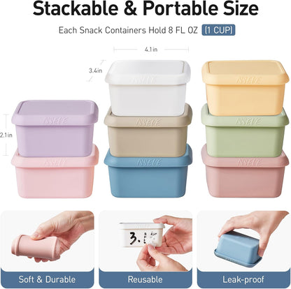 ISSEVE 8oz Silicone Snack Containers for Kids, 1 Cup Reusable Small Containers with Lids, Leak Proof Silicone Food Storage Containers, Kids Lunch Box for Daycare, School, Travel (4)