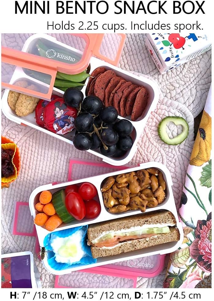 Small Snack Containers for Kids Toddlers - 3 Compartments (Set of 2) - Leak-Proof Reusable Boxes with Lids - BPA-Free Plastic Mini Bento Lunch Box - Holds 2 Cups Capacity (Pastel Blue+Teal Sparkle)