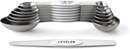 Spring Chef Stainless Steel Magnetic Measuring Spoons Set with Strong N45 Magnets, Heavy Duty Metal Kitchen Gadgets for Baking & Cooking, Fits in Most Kitchen Spice Jars, Set of 8 with Leveler, Black