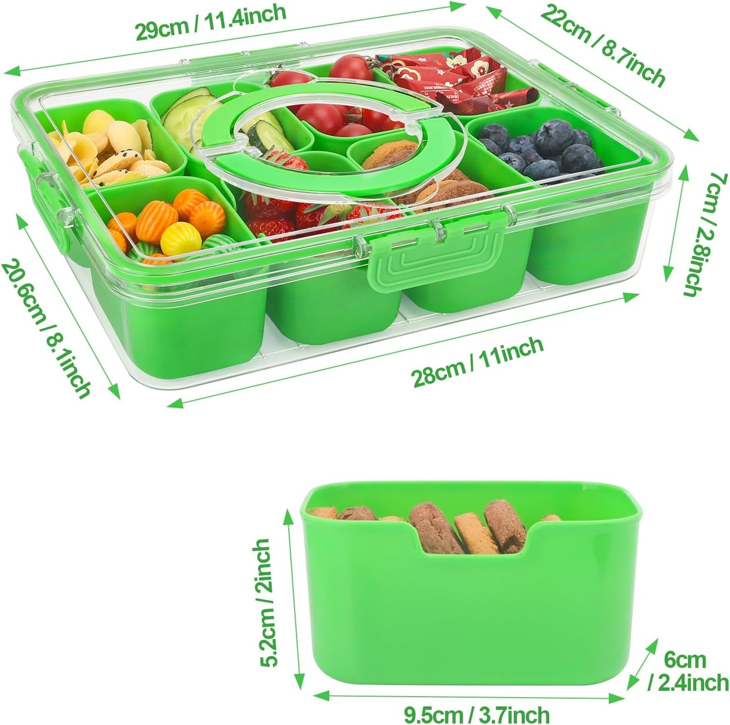 shopwithgreen 2Pcs Divided Serving Tray with Lid and Handle, Portable Snackle Box Snack Containers for Charcuterie, Party, Veggies, Snack, Fruit, Nuts, Candy, Chip, Entertaining, Picnic