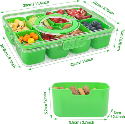 shopwithgreen 2Pcs Divided Serving Tray with Lid and Handle, Portable Snackle Box Snack Containers for Charcuterie, Party, Veggies, Snack, Fruit, Nuts, Candy, Chip, Entertaining, Picnic