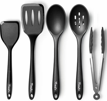 Silicone Cooking Utensils Set, Heat Resistant and large Non Stick Spatulas & Spoons for Kitchen, Ideal BPA Free Kitchen Turners for Frying, Mixing,Serving,Draining,Turning