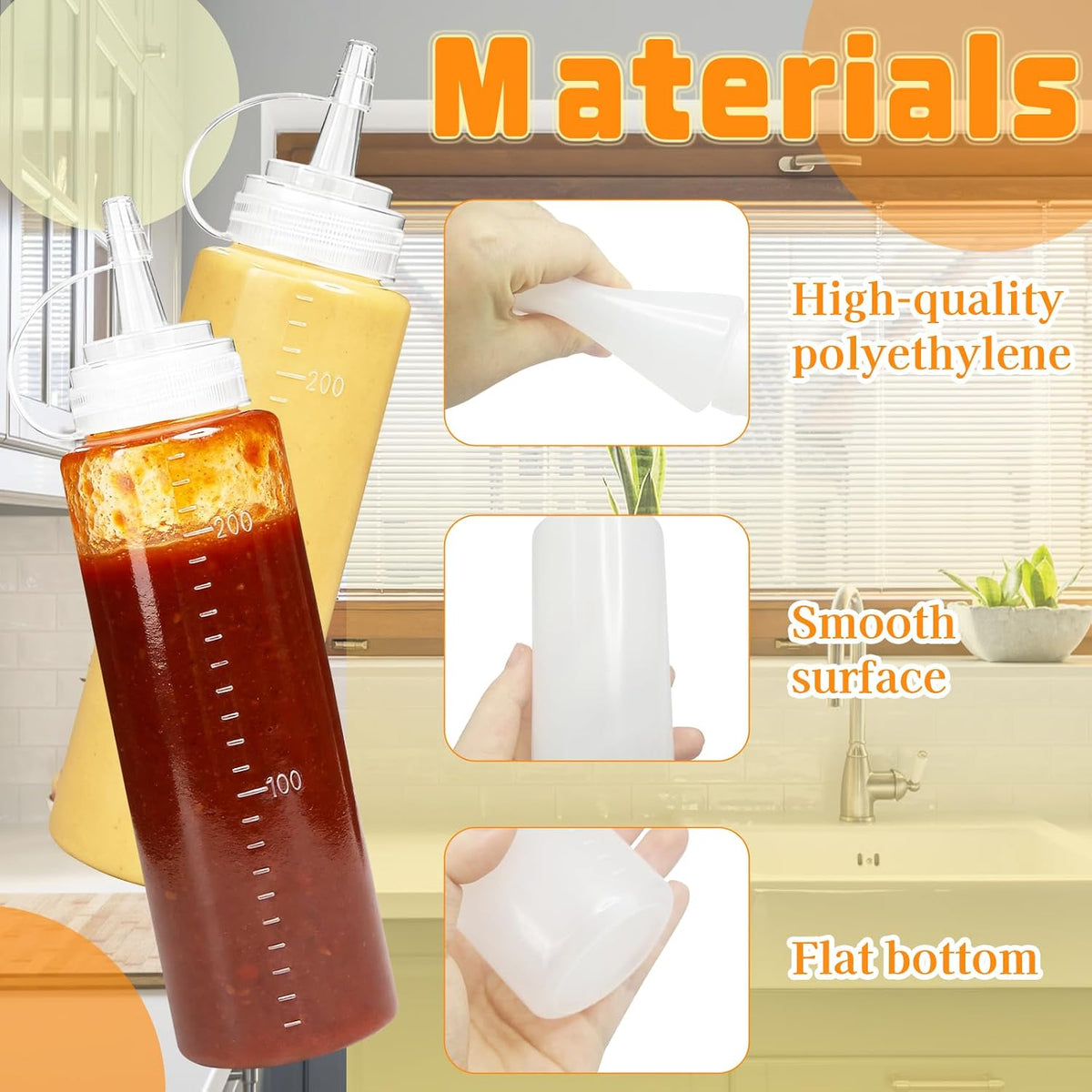 Uyuxxu 8 oz Plastic Condiment Squeeze Bottles,Multipurpose Squirt Bottles,Clear Sauce Bottle with Lids for Dressing,Ketchup,Grilling,Syrup,BBQ Sauce