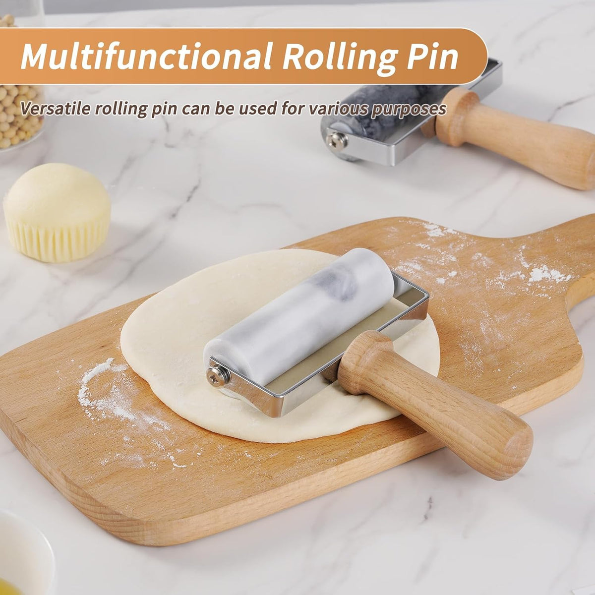 Small Marble Rolling Pin Pizza Roller for Baking (Type B Black)