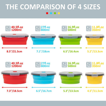 Collapsible Silicone Food Storage Containers Set with Lid & Air Vent,Foldable Lunch Containers(4PCS,Blue,27oz)