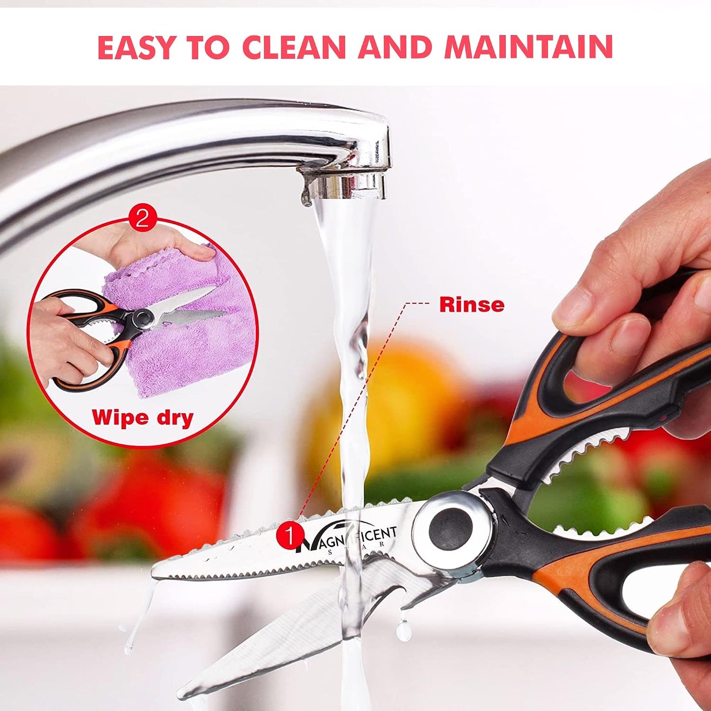 Magnificent Kitchen Scissors Heavy Duty - Multi-Purpose Kitchen Shears for Meat, Poultry, Food - Stainless Steel Cooking Scissors - Dishwasher Safe Culinary Shears