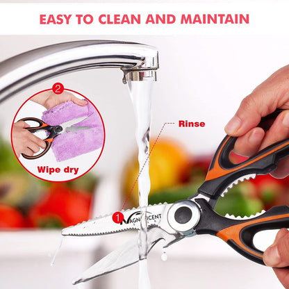 Magnificent Kitchen Scissors Heavy Duty - Multi-Purpose Kitchen Shears for Meat, Poultry, Food - Stainless Steel Cooking Scissors - Dishwasher Safe Culinary Shears