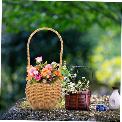 Rustic Style Plastic Rattan Storage Basket with Handle, Wear Resistant and Convenient to Carry, Unique Shape Fruit and Egg Storage Basket for Birthday or Shower