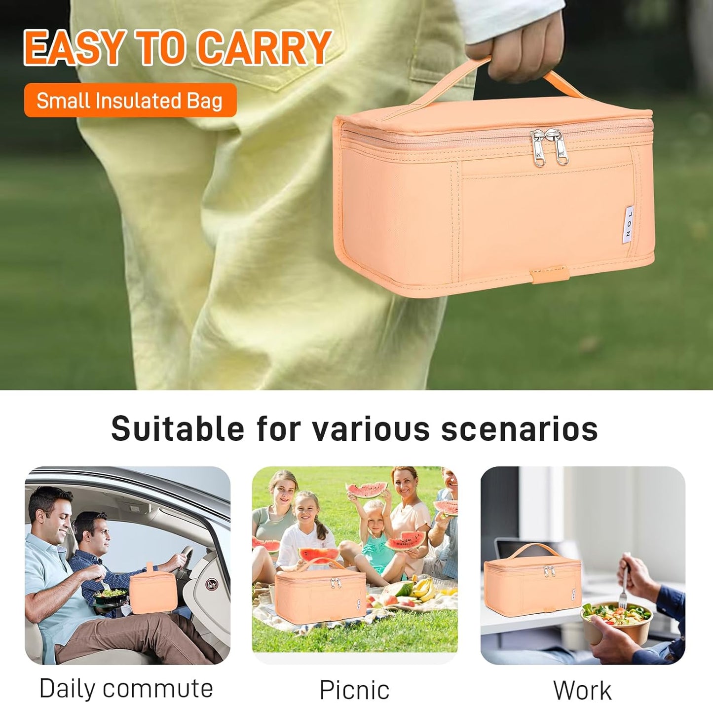 NOL Mini Insulated Lunch Bag for Women Men Kids | Small Leakproof Reusable Lunch Tote | Fits 6 Cans 330ml | Thermal Cooler for Work School Picnic Camping, Navy blue